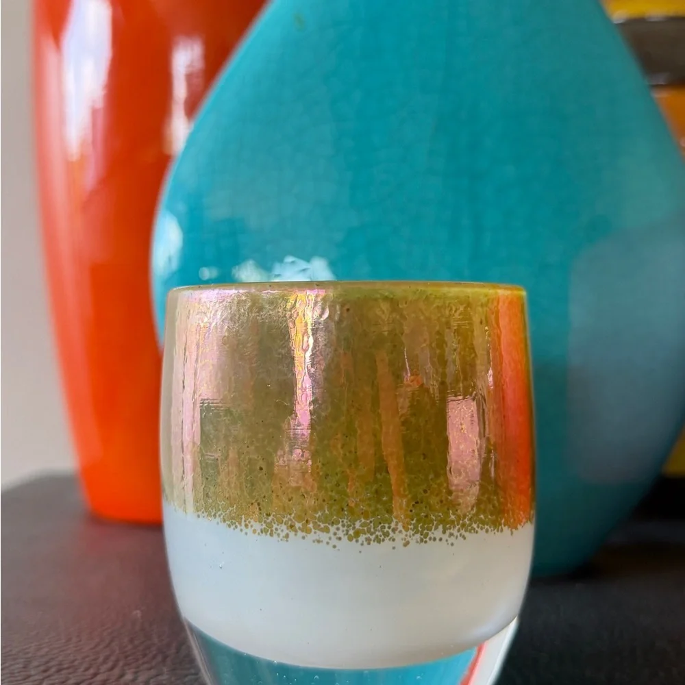 Glassybaby Grace Treasure Series Gold White Hand Blown Votive Candle Holder